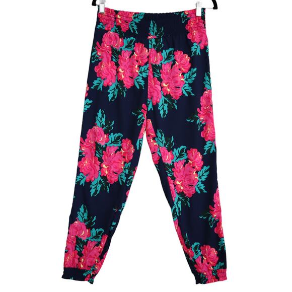 Aerie Womens Pull On Jogger Pants Size Small Pink Floral Elastic Smocked Waist - Picture 1 of 9